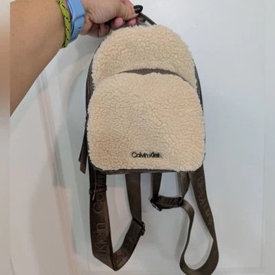Calvin Klein Astatine Sherpa Mini Backpack, Brown & Cream - Image 1 of 4