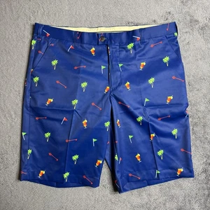 Loudmouth Golf Shorts Blue Hideaway Cocktail Palm Trees Print Mens 38 - Picture 1 of 6