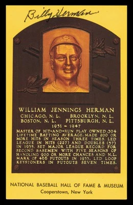 Billy Herman Signed HOF Plaque Postcard Chicago Cubs - Image 1 of 2