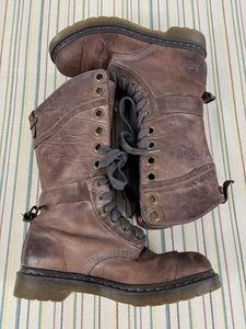 Dr Martens Boots Womens Size 9 Brown Leather Floral Lined Combat Knee High AW004 - Picture 1 of 18