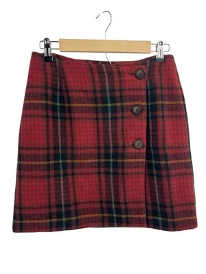 Vintage 90s The Limited Red Plaid Wool A-line Mini Skirt Button Front M Italy - Image 1 of 3