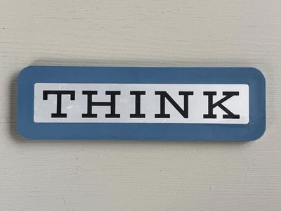Vintage IBM Desk Sign Plaque THINK Blue Plastic Resin Advertising in English - Image 1 of 4