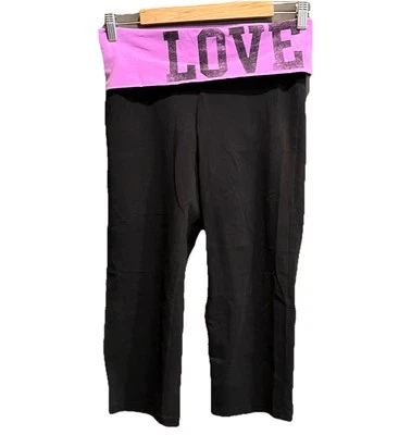 ROSA Victoria's Secret Vintage Negro Púrpura Plegable Cintura Leggings Talla S Foto 1 de 4