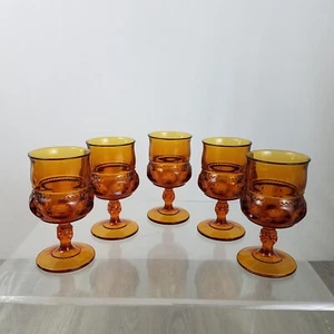 5 copas de vidrio Indiana vintage "King Crown" con tallo ámbar de 6 oz excelente estado - Imagen 1 de 11
