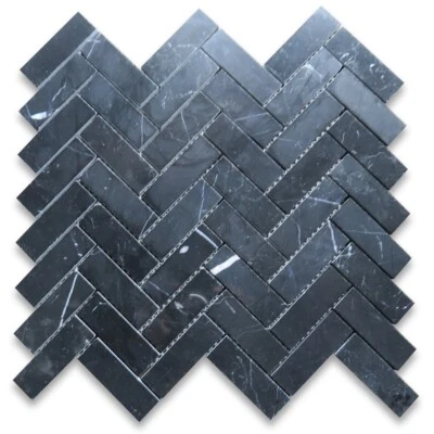 N72XP Nero Marquina черный мрамор 1x3 елочка мозаика плитка полированная - Изображение 1 из 4