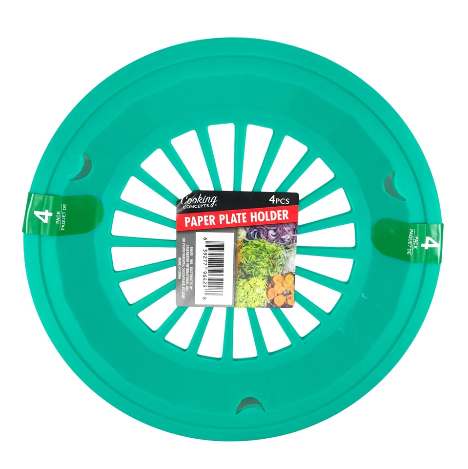 8 PC Blue Paper Plate Holders Rigid Plastic & Washable Picnic BBQ Cookout