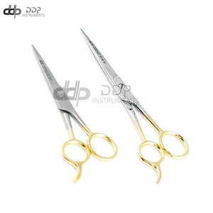 2 Pcs 5.5" 6.5" Hair Cutting Scissors/barber Shears - Ice Tempered Gold Handles - Picture 1 of 3