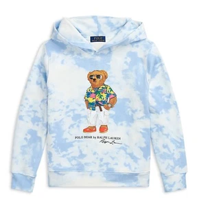 Polo Ralph Lauren Boys Tie Dyed Print Polo Bear Fleece Hoodie Blue Big Kid New - Picture 1 of 5