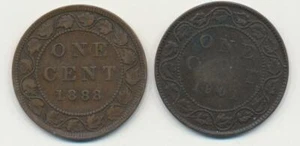 1888 & 1901 (2) Canada Large One Cent ~ Queen Victoria - Bild 1 von 2