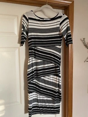 Bailey 44 Womens Striped Jersey Tiered Sheath Dress Black White Grey Medium - Image 1 of 4