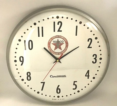13" CINCINNATI Repurposed Quartz movement Battery TEXACO bubble glass Cover