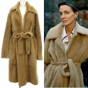 Celine Phoebe Philo Shearling Fur Belted Coat Size 44 Camel - Picture 1 of 7