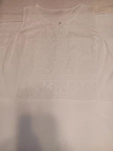 J. Jill Embroidered Sz L Sleeveless Blouse Tank Top Women's Keyhole Neck White - Picture 1 of 21