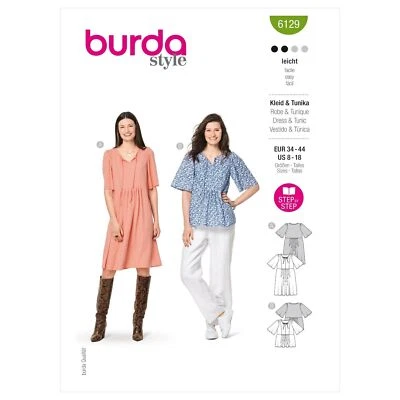 BURDA 6129 MISSES DRESS & TUNIC Sewing Pattern Sizes 8 - 18 Skill: EASY - Image 1 of 4