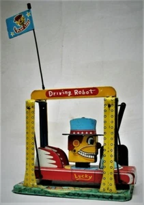 Vintage Tin Wind Up Driving Robot  Lucky Swing -  Made in JapanJapan - Picture 1 of 10