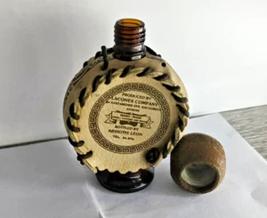 Handmade Leather Wood Antique Souvenirs Cyprus Brandy  Bottled Arsiotis Leon 4" - Picture 1 of 5