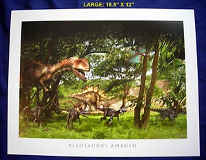 Allosaurus Ambushes Pack of Ornitholestes Dinosaurs - Color Print - Picture 1 of 2