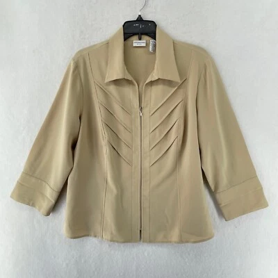 Covington Con Botones Para Mujer L Marrón Plisado Manga Larga Cuello Cremallera Frontal Foto 1 de 4