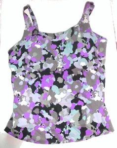 d & co BEACH Purple & Gray Floral Print Tank Tankini Swimsuit Top Size 18W NWOT - Picture 1 of 2