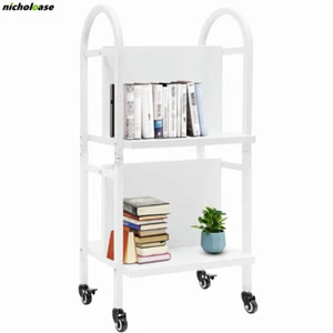 2-Tier Rolling Book Cart Mobile Utility Cart Book Truck for Office Home Library - Picture 1 of 15