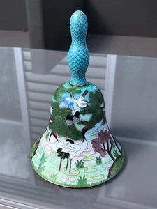 Vintage Chinese Cloisonne Bell with Red-Crowned Crane Birds 6-1/2" tall - Picture 1 of 8