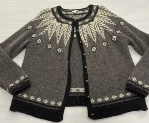 J Jill Sweater Womens Large Cardigan Wildwood Fair Isle Wool Blend Nordic Vtg - Picture 1 of 12