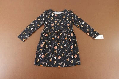 Carters 学步儿童女孩尺寸 4T 黑色万圣节印花长袖连衣裙全新带标签 — 第 1/4 张图片