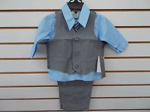 Kleinkind Jungen Perry Ellis $ 45 4-teilig grau gestreift Weste Anzug Größe 12 Monate-24 Monate - Bild 1 von 9