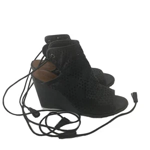 Lucky Brand schwarze Lederstiefel mit Keilabsatz Damen Größe 8 offene Zehenpartie - Bild 1 von 10