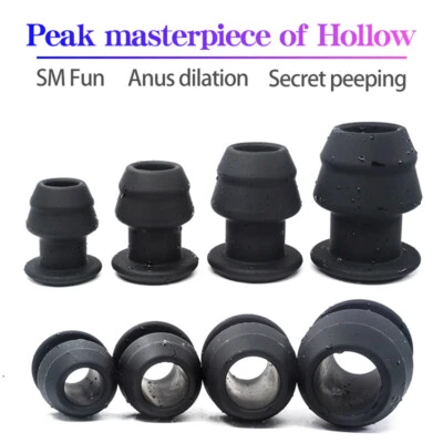 Hollow-Prostate-Anal-Butt-Plug-Massager-Large-Tunnel-Probe-Use Lubricants-Men - Image 1 of 4