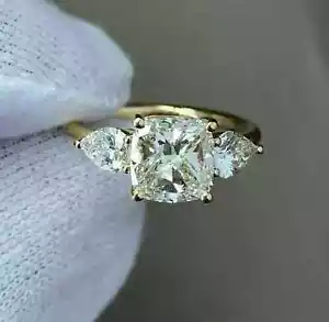 2Ct Cushion Cut Lab-Created Diamond Women's Wedding Ring 14K Yellow Gold Plated - Picture 1 of 8
