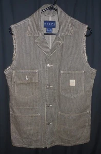 Ralph Lauren Denim Vest Lauren Jeans Hickory Stripe Chore Work  Women's Large - Picture 1 of 6