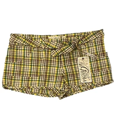 Pantalones cortos Guess vintage elásticos a cuadros verdes y amarillos para mujer talla 32 Foto 1 de 4