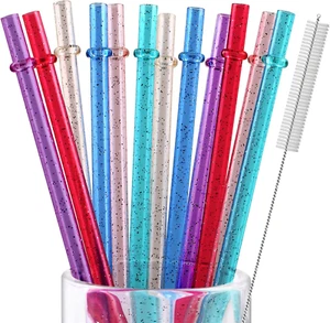 "Sparkling 11" Reusable Straws Set - 12 Pieces, 6 Colors" - Picture 1 of 5