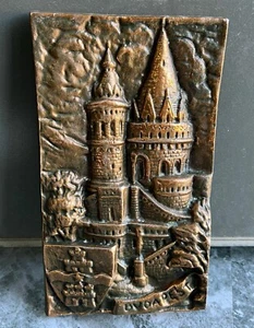 Budapest Hungary VTG Bridge Castle Statue Bronze Plaque Wall Hang Sculpture Gold - Picture 1 of 7
