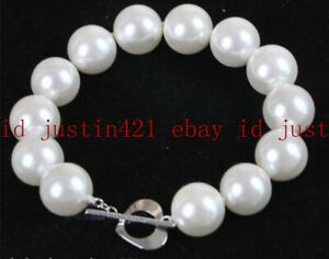Natural 8/10/12mm White South Sea Shell Pearl Round Gemstone Bracelet 7.5" AAA+