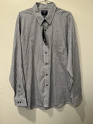 NWTGS Antigua Structure Men’s Large White & Navy Plaid Button Up Dress Shirt - Image 1 of 4