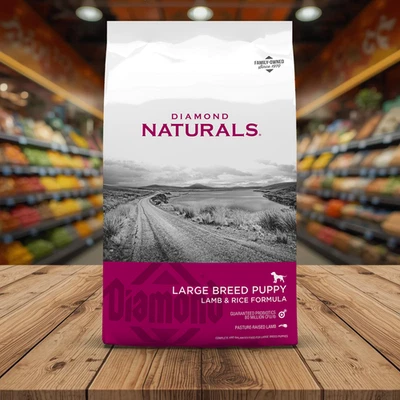 Diamond Naturals Filhote de Raça Grande Fórmula de Cordeiro e Arroz Ração Seca para Cachorro, 40 lb - NOVO - Imagem 1 de 4
