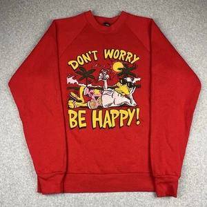 Vintage 80s Cool Duck Dont Worry Be Happy Sweatshirt Large Beach Bum USA Red - Picture 1 of 9