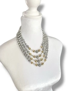 Vintage 1950s Japan Necklace • 4-Strand Beaded Choker • Faux Pearl • Sugar Beads - Picture 1 of 12