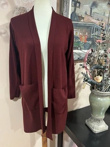 Eileen Fisher Borgogna Maglia Lana Maniche Lunghe Aperto Cardigan Giacca Spolverino Taglia S - Foto 1 di 10