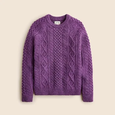 J. CREW Mens Sweater Wool Cable Knit Polished Amethyst Donegal Purple NWT - Image 1 of 4