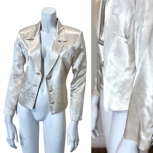 Vintage 90’s CROPPED SATIN BLAZER S Wedding Cocktail Retro Party 3 Button Women - Picture 1 of 7