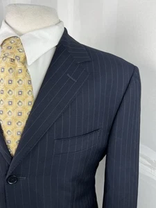 Enzo Tovare Men’s Navy Pinstripe 140 Wool Stitch Lapel Suit 42 L Pants 34 X 30 - Picture 1 of 15