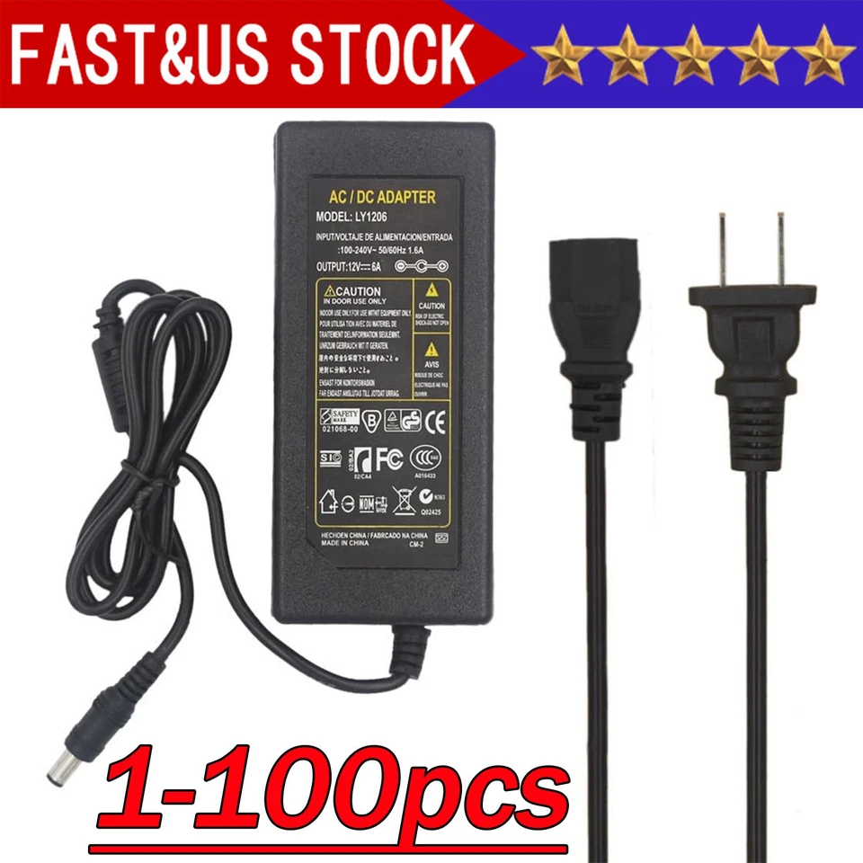 12V 5A 5 AMP 60W DC Power Supply Adapter Transformer LED Strip CCTV PC 5050 USA - Image 1 of 4