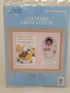 Candamar Designs Counted Cross Stitch Kit Pink Baby Girl Birth - Picture 1 of 4