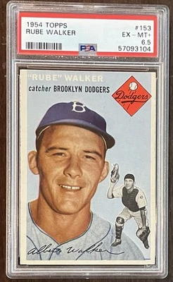 1954 Topps #153 Rube Walker, Brooklyn Dodgers, PSA 6.5 *Set Break, Read Below* - Image 1 of 2