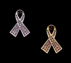 BROCHE DE CONCIENCIACIÓN SOBRE EL CÁNCER DE PÁNCREAS ARCO DE CINTA PÚRPURA ARCO HONORES - Imagen 1 de 7