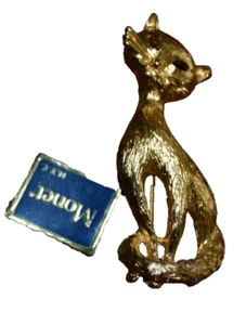 Broche prendedor gato gatito oro cepillado nuevo con etiqueta colgante años 60 DE COLECCIÓN 2" MONET - Imagen 1 de 4