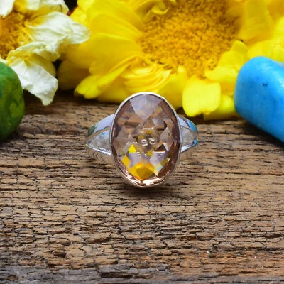 Picturesque Morganite Gemstone 925 Sterling Silver Handmade Ring All Size - Image 1 of 3